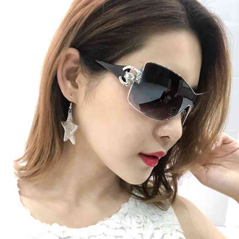 

Brand Designer Crystal Diamond Sunglasses for Women One Piece Shades Visor Oculos Top