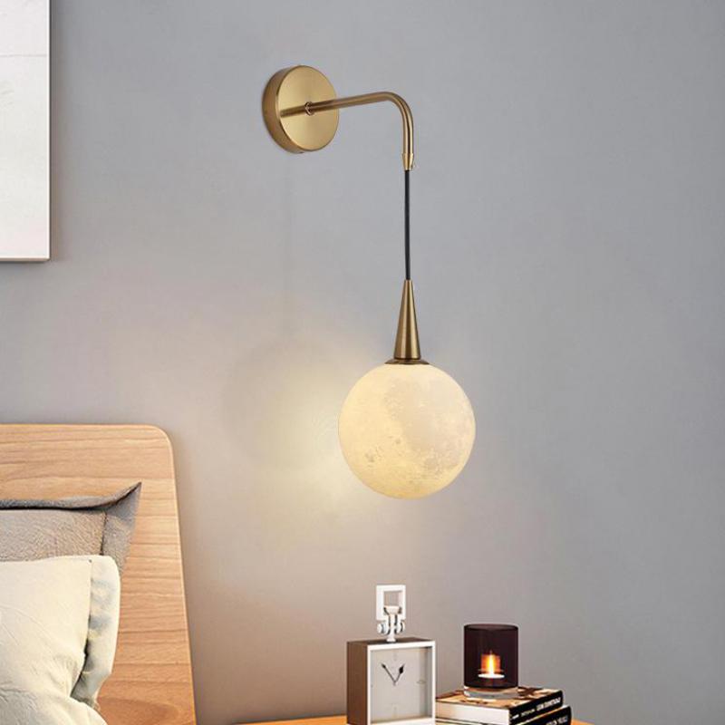 

Wall Lamps Nordic Creative Warm Lamp 3d Moon Printing Iron Light Household Bedroom El Room Lighting