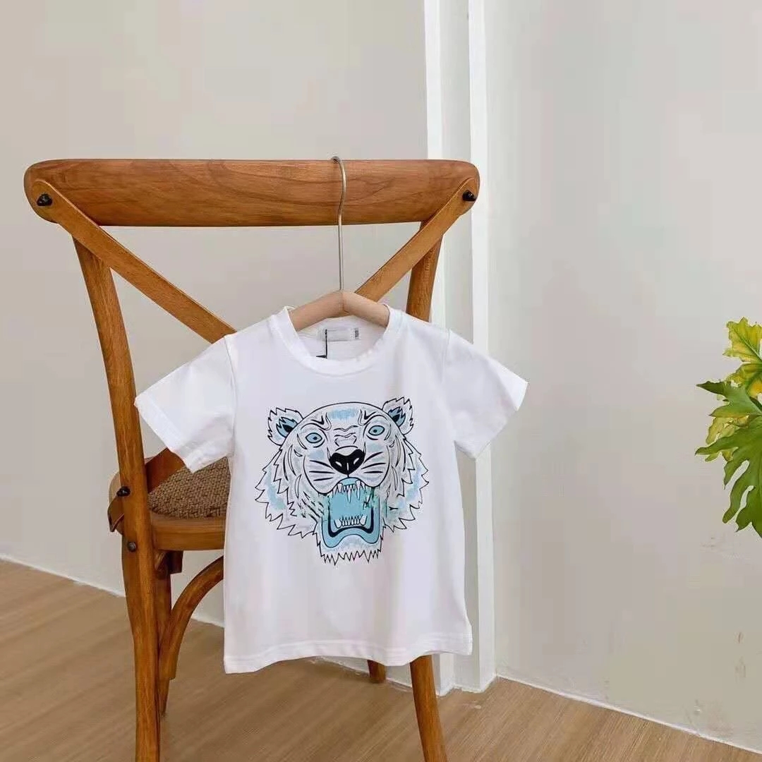 

2021 boys and girls t-shirt Round neck Tiger head diy Middle school kids coat Shirt, Black