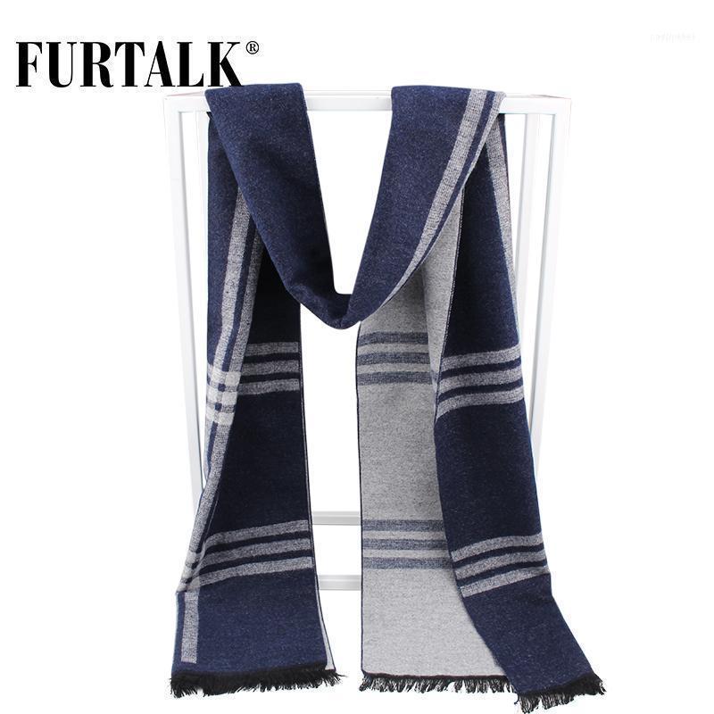 

Scarves FURTALK 2021 Winter Men Silk Plaid Scarf Warm Knitted Male Bandana1
