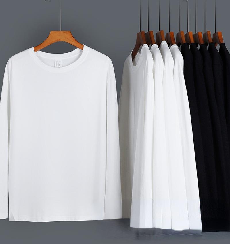 

Men's T-Shirts T-shirt Solid Black And White Bottom Loose Large Cotton Off Shoulder Round Neck Casual Spring Autumn Clothes