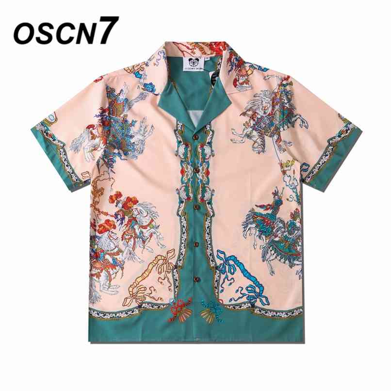 

OSCN7 Casual Printed Short Sleeve Shirt Men Street Hawaii Beach Oversize Women Fashion Harujuku Shirts for CSD60 210809, Black