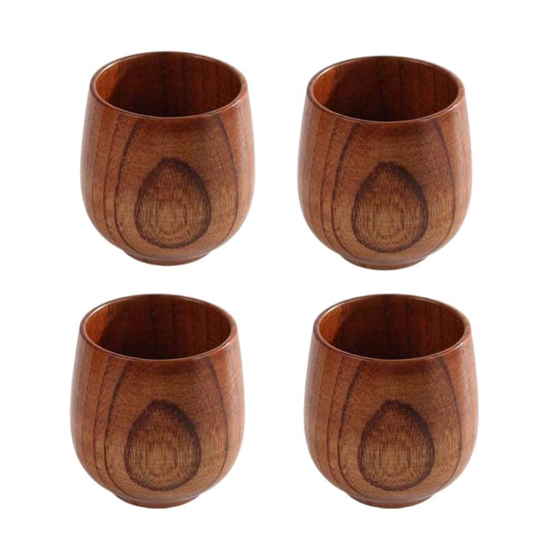 

Water Bottles 4Pcs Multipurpose Wooden Teacup Household Sake Holder El Coffee