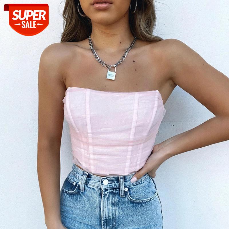 

hirigin Women Sexy Tube Crop top 2020 Fashion Clothes Summer Ladies Open Back Mesh Bustier Vest Tank Tops Female Club Streetwear #wd7y, White