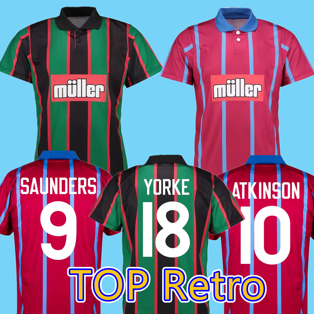 

1993 1995 Villa retro soccer jersey 93 94 95 Aston McGrath Houghton RICHARDSON SAUNDERS YORKE EHIOGU home away classic vintage football shir, Black;yellow
