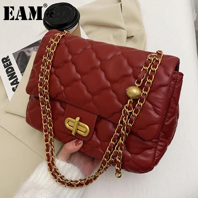 

[EAM] Women New Elegant High Quality PU Leather Flap Personality All-match Crossbody Shoulder Bag Fashion Tide 2021 18A1544, Black
