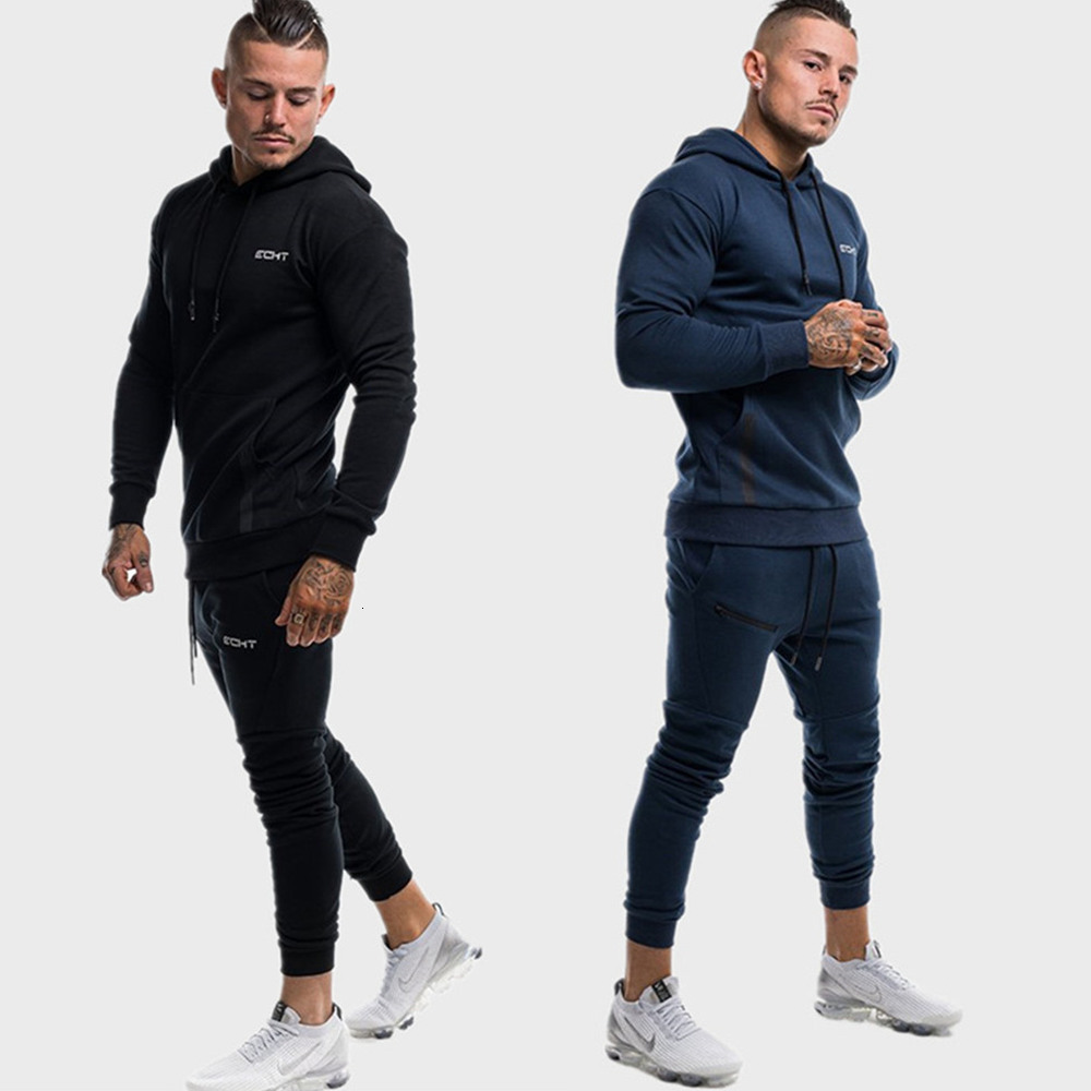 

2021 New Casual Sportswear Suit Gym Fitness Tracksuit Hoodies Pants Sets Men Sweatshirt Joggers Sweatpants Male Cotton Tops Trousers Bakz, Navy blue (sets)
