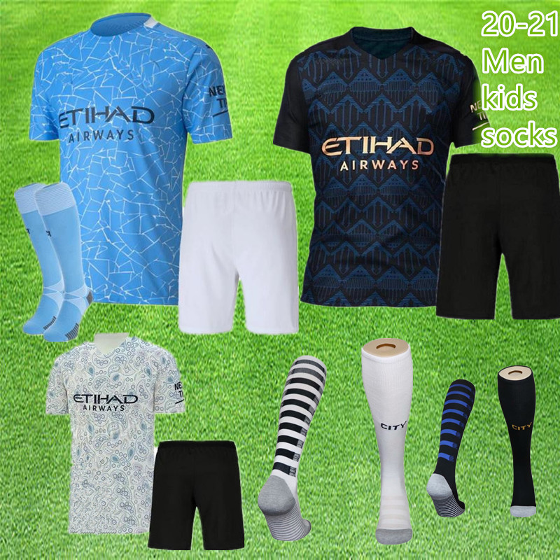 

2020 2021 manchester soccer jersey city 20 21 STERLING DE BRUYNE KUN AGUERO football men and kids kit, Black