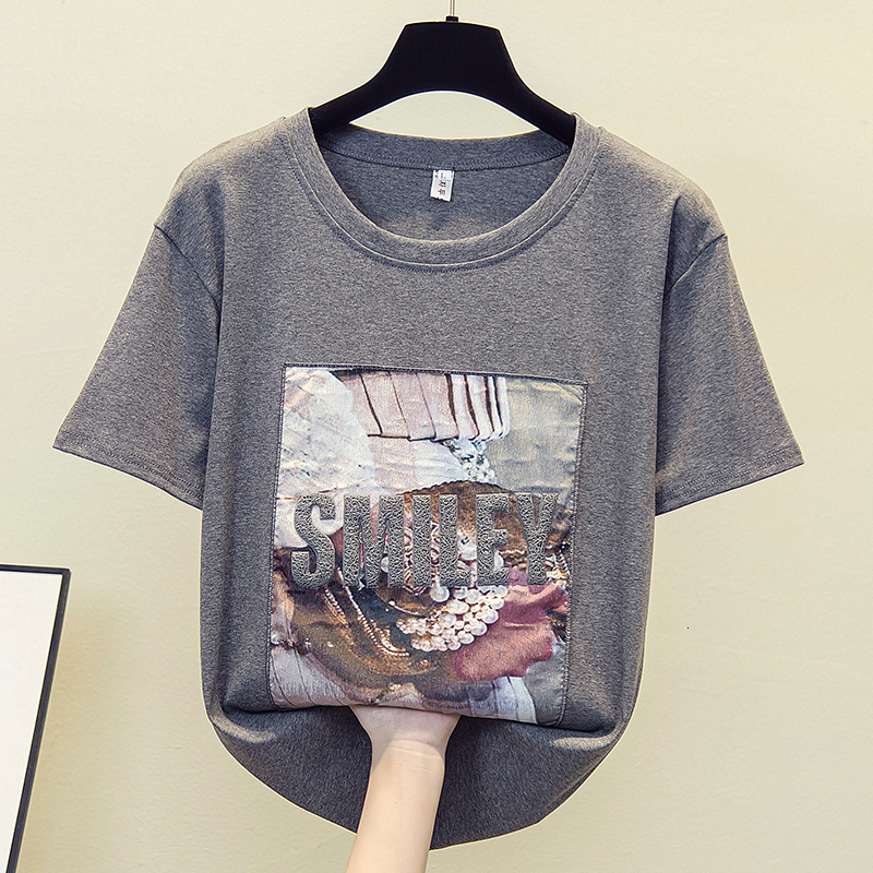 

Harajuku Women's T-shirts Funny Sequins Letter Short Print Sleevest Female Shirt 90s t Fashion Higher Size 2021 New Cloth Dsf9, White