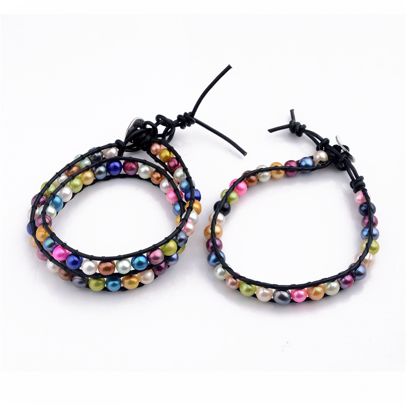 

Pearl Beaded Strands Leather Wrap Bracelet Multi-color Freshwater Pearls Handmade Jewelry Bracelet Pearl Accessories 3 Pieces, Black