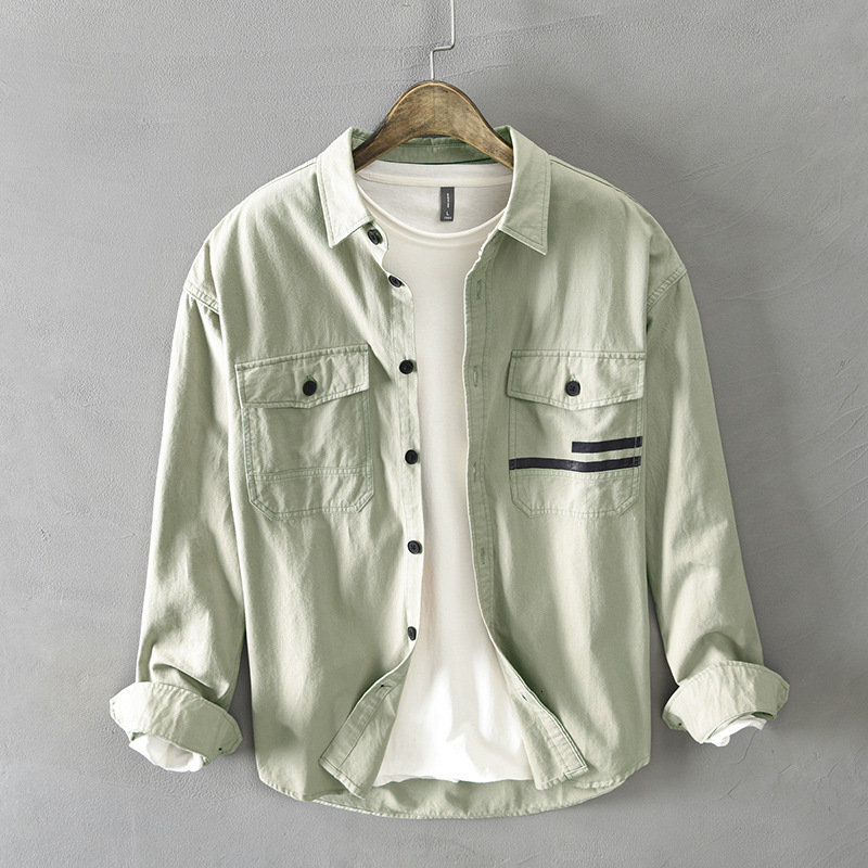 

2021 Autumn New Army Green Men's Shirts 100% Cotton Double Breast Pockets Plus Male Size Designer Clothes Riv2, Black pigment
