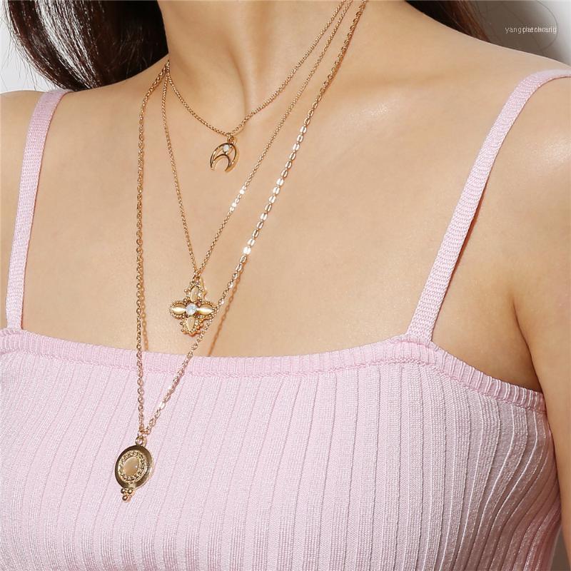 

Gothic Multi Layers Opal Stone Moon Cross Choker Necklace Women Gold Color Metal Chain Boho Jewelry Party Gifts1