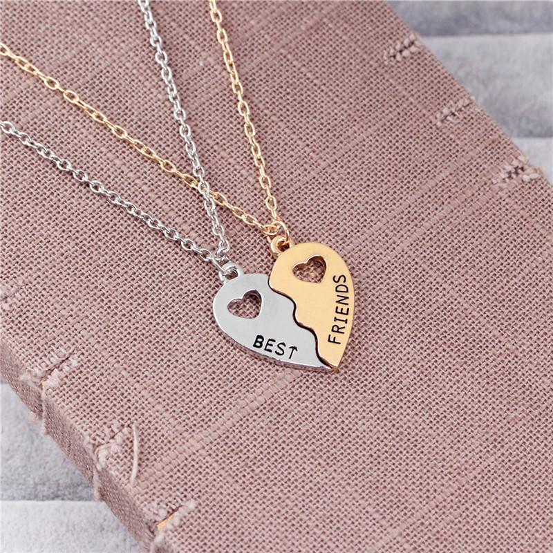 

Pendant Necklaces Friends Love Couple Necklace 2 Parts Heart Shaped Friendship Half Puzzle Jewelry For Girls Chain Collier