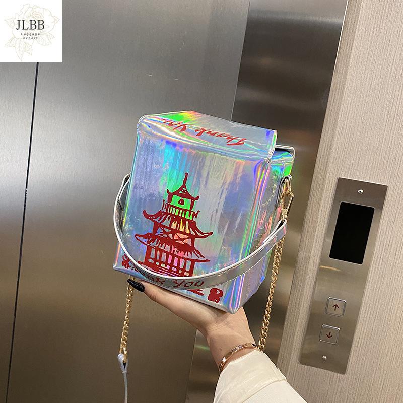 

Funny Chinese Tower Print Box Women Shoulder Bags Designer Handbags Chains Crossbody Messenger Bag Lady Cute Laser Small Purses, Laser pink