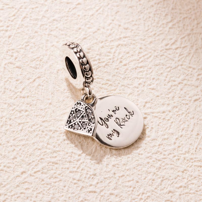 

925 Sterling Silver My Rock Dangle Charm Bead For European Style Jewelry Charm Bracelets