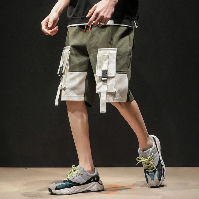 

New 2021 Fashion Patchwork Men Pockets Cargo Ribbons Workout Short Joggers Casual Streetwear Hip Hop Knee-length Shorts Homme 7v4q 4nvw, Army green