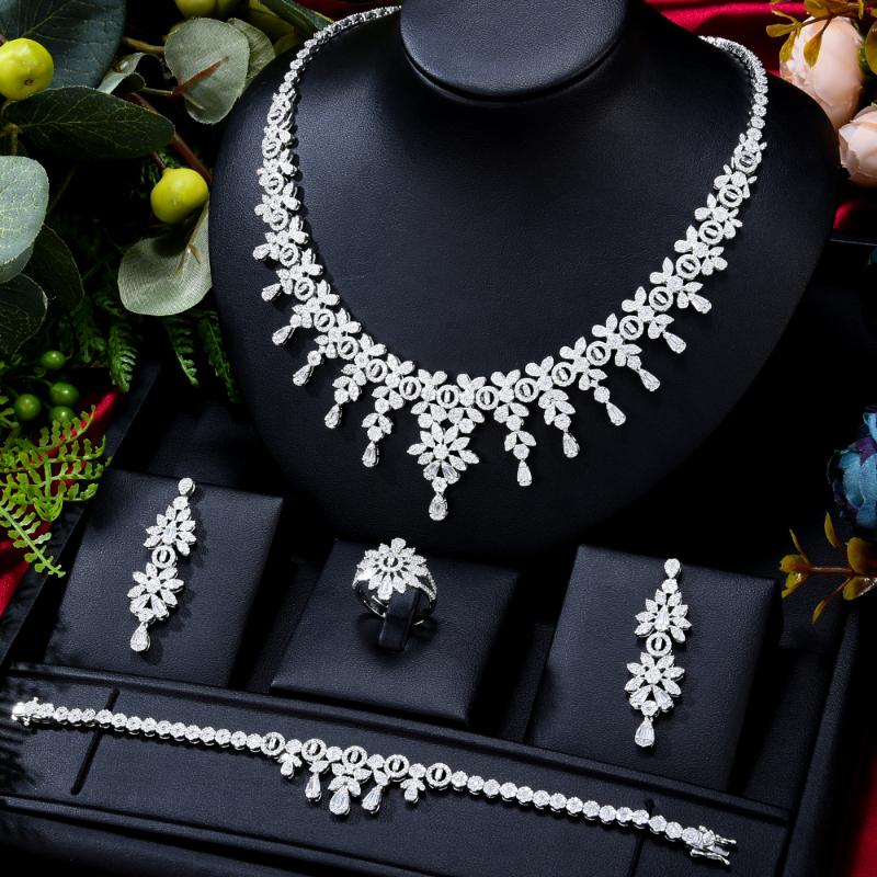 

Earrings & Necklace GODKI Luxury Bling Sequins Nigerian Dubai Jewelry Sets For Women Cubic Zircon Wedding Bridal Set, Silver