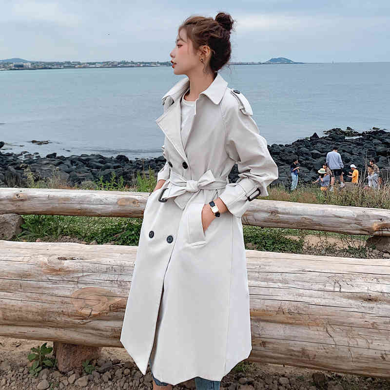 

Women's Trench Coats trench cot with belt, long jcket button, women's fshions, spring nd utumn clothes NFK0, 1# shoe box