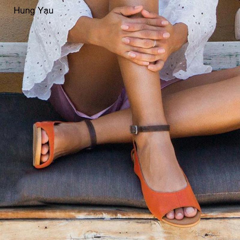 

Women Sandals Summer Low Heels Female PU Leather Ankle Buckle Strap Casual Comfortable Shoes Ladies Fashion Open Toe Sandals, Black