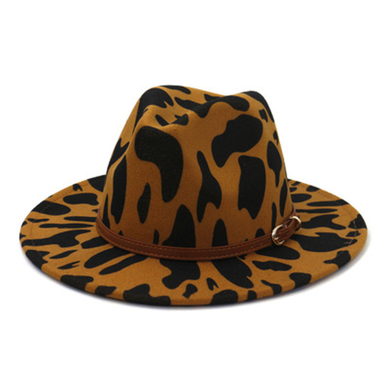 

2021 New Fedora Wide Brim Print Cow Designer Hats Men Felted Vintage with Band Belt Fascinator Outdoor Autumn Winter Women Hat 6yh6, Camel