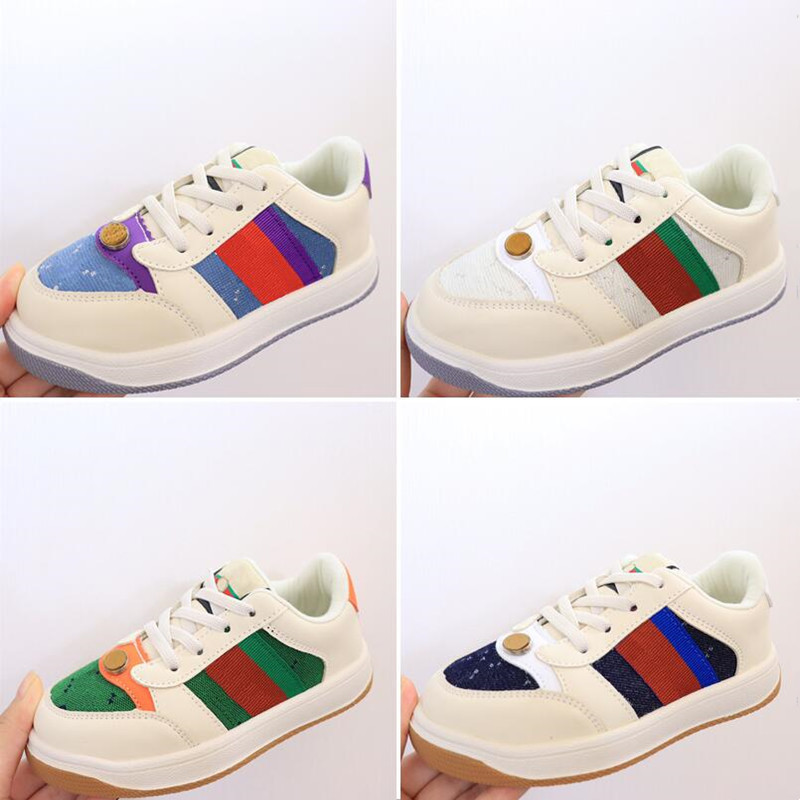 

Low Cut Little Kids shoes Distressed Screener Blue Orange Green Red Couture collection White Multi-Color Children Fashion Sneakers, 003