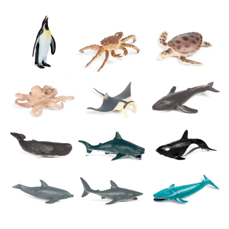 

12pcs Simulation Mini Sea Life Shark Whale Penguin Crab Action Figures Lifelike Education Kids Children Animal Model Toy Gift Cartoon Toys