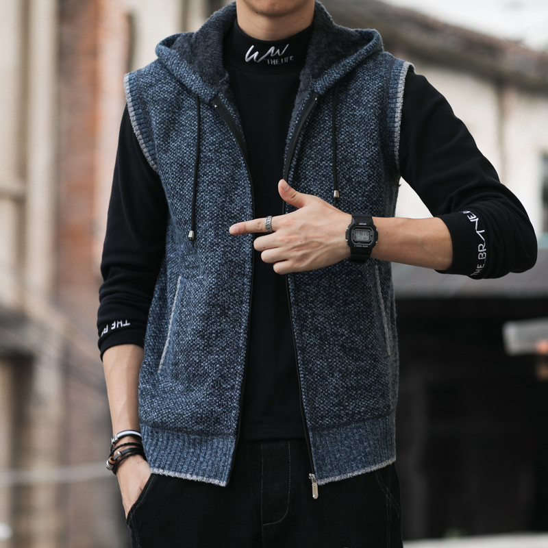 

2021 New Brand Mens Winter Sweater Jacket Man Clothes Knitted Hoodie Vest Korean Style Plus Size High Quality Fashion Clothing Thick 3sbp, Blue