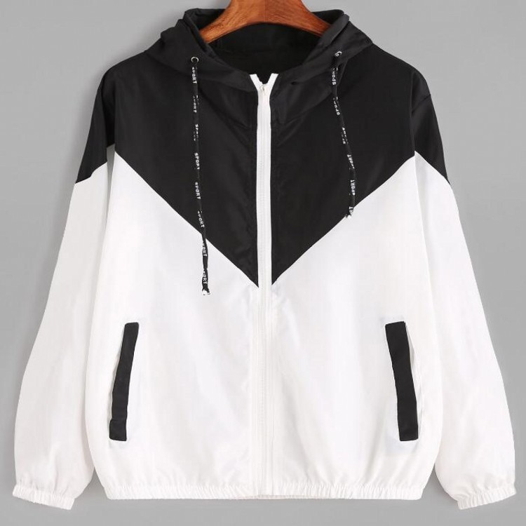 

2021 New Eu Usa Spring Summer Women Clothing Color Matching Elastic Waist Hooded Jacket Solid Casual Regular Full Zippers Loose P5xv