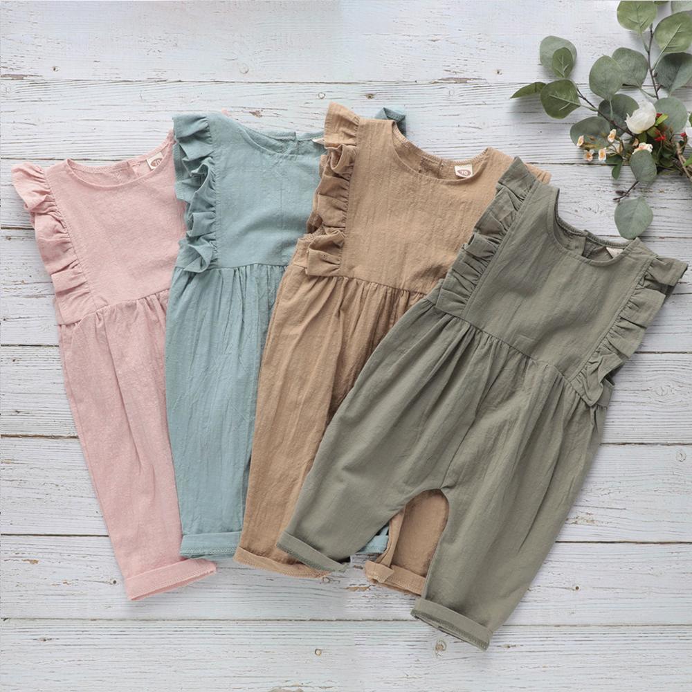 

2021 New Summer Newborn Clothes Infant Girls Sleeveless Romper Solid Cotton Linen Baby Jumpsuit Gvqs, Red