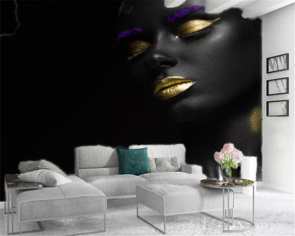 

Wallpapers 3d Home Wallpaper Black Girl Living Room Bedroom TV Background Wall With Gold Lipstick, As pic