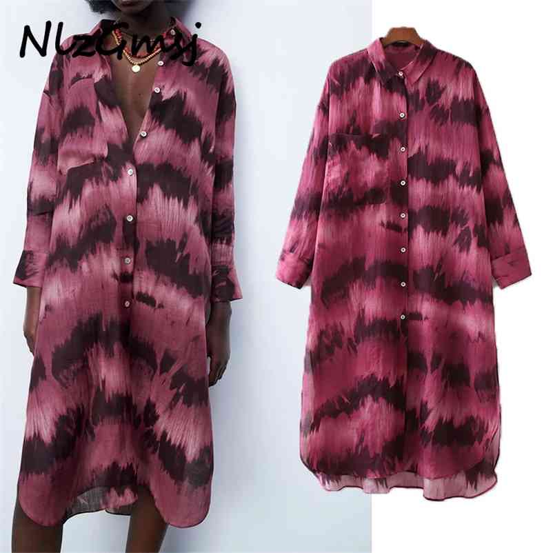 

Women Dress Summer Loose Shirt Midi Woman Elegant Lapel Long Sleeve Button Casual es 04 210628, As picture