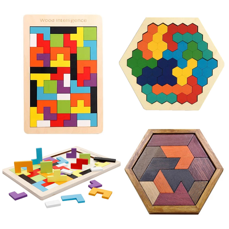 

Montessori Tangram Tetris Wooden Puzzle 3D Colorful Constructor Board Game for Children Kids Math Toys Educational Game