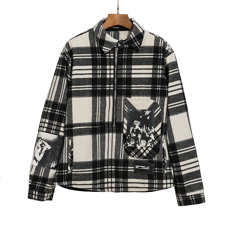 

2021 New 21ss Latest Korea Hiphop We11done Flannel Shirt Men Women High Quality Long Sleeve Zipper Shirts Coat Jkz8, Black