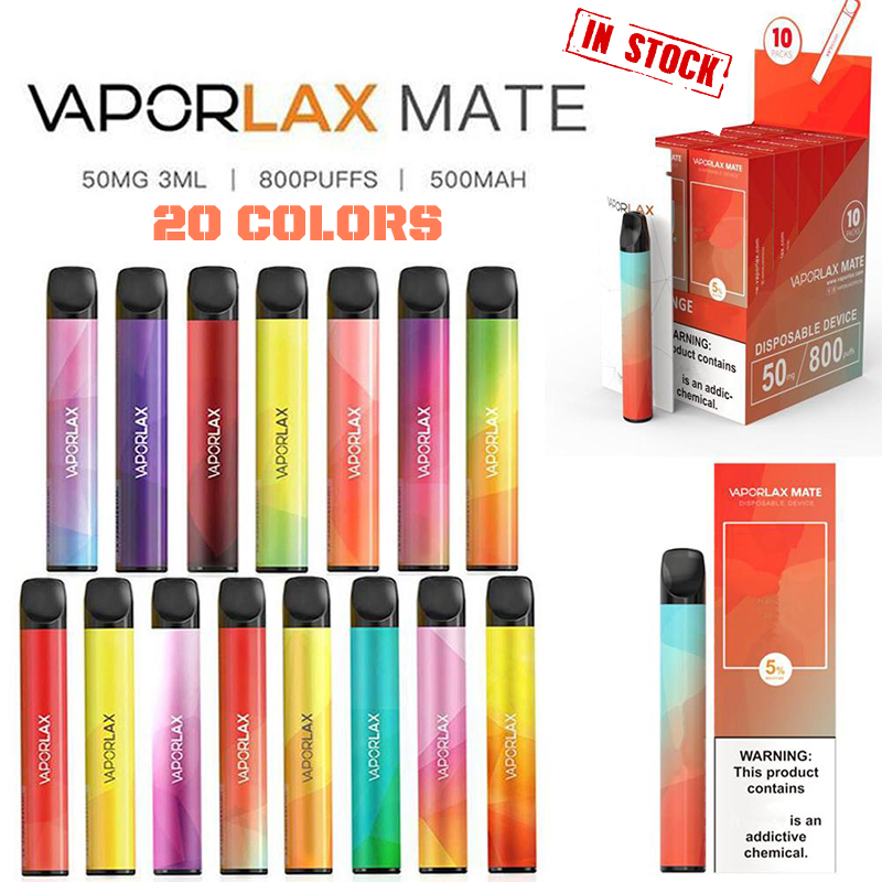 

Original VAPORLAX MATE Disposable vape E-cigarettes Device Pre-filled 3ml Cartridge Pod 500mAh Battery 800 Puff Empty Pen VS Bar PLUS Authentic DHL