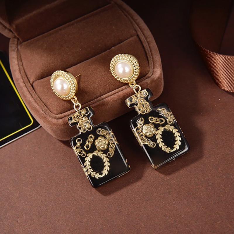 

Hot Brand Fashion New Design Gold Color Jewelry Cute Stick Earrings Thick Chain Luck Stick Resin perfume bottle Stud Earrings, Golden;silver