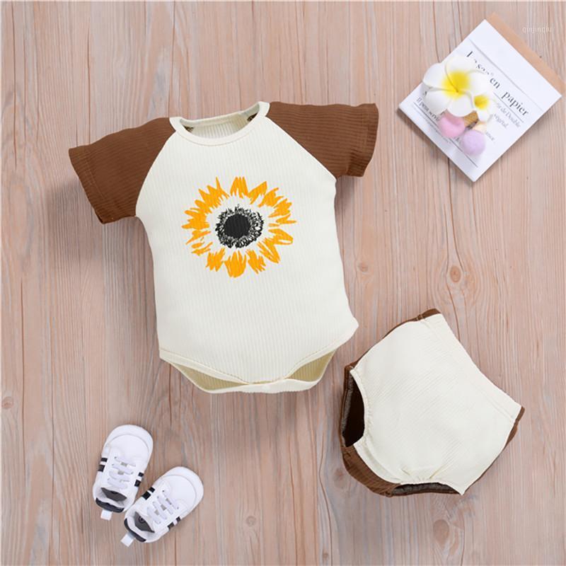

Summer Baby Girls Boys Breathable Sunflower Printing Romper Shorts 2Pcs Casual Outfits Infant Clothing Sets, White