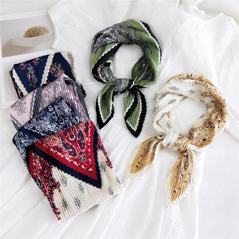 

Scarves Square Crinkle Small Silk Neck Scarf For Women Crumple Bandana Pleated Print Foulard Ladies Handkerchief FJ390