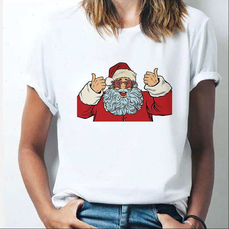 

new fashion women t shirt funny santa print punk style female tshirts christmas women t shirts clothes camiseta mujer, White