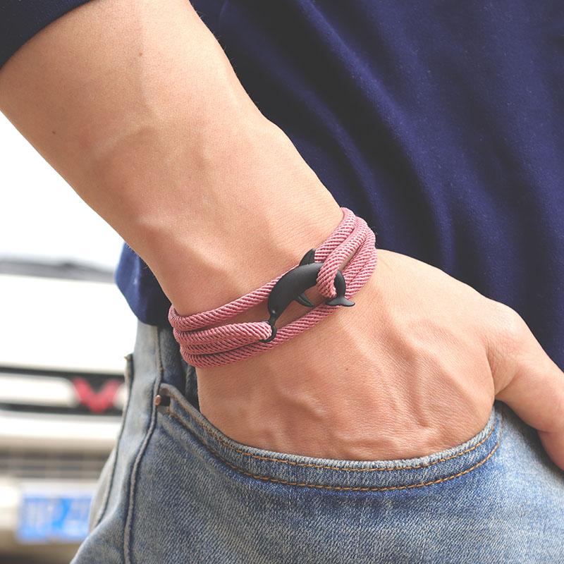 

Charm Bracelets Cute Animal Dolphin Multilayer Bracelet Charms Silver Black Color Handmade Rope Braclet For Men Women Armband Viking Jewelry, Golden;silver