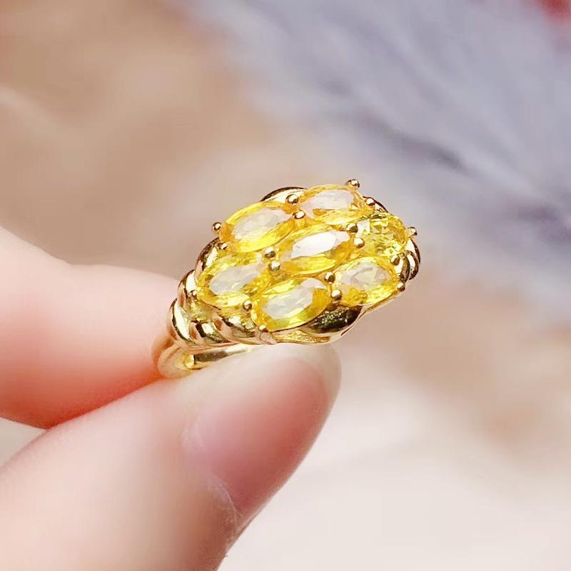 

Cluster Rings Per Jewelry Natural Real Yellow Sapphire Ring 0.35ct*7pcs Gemstone 925 Sterling Silver For Men Or Women Q205817, Golden;silver