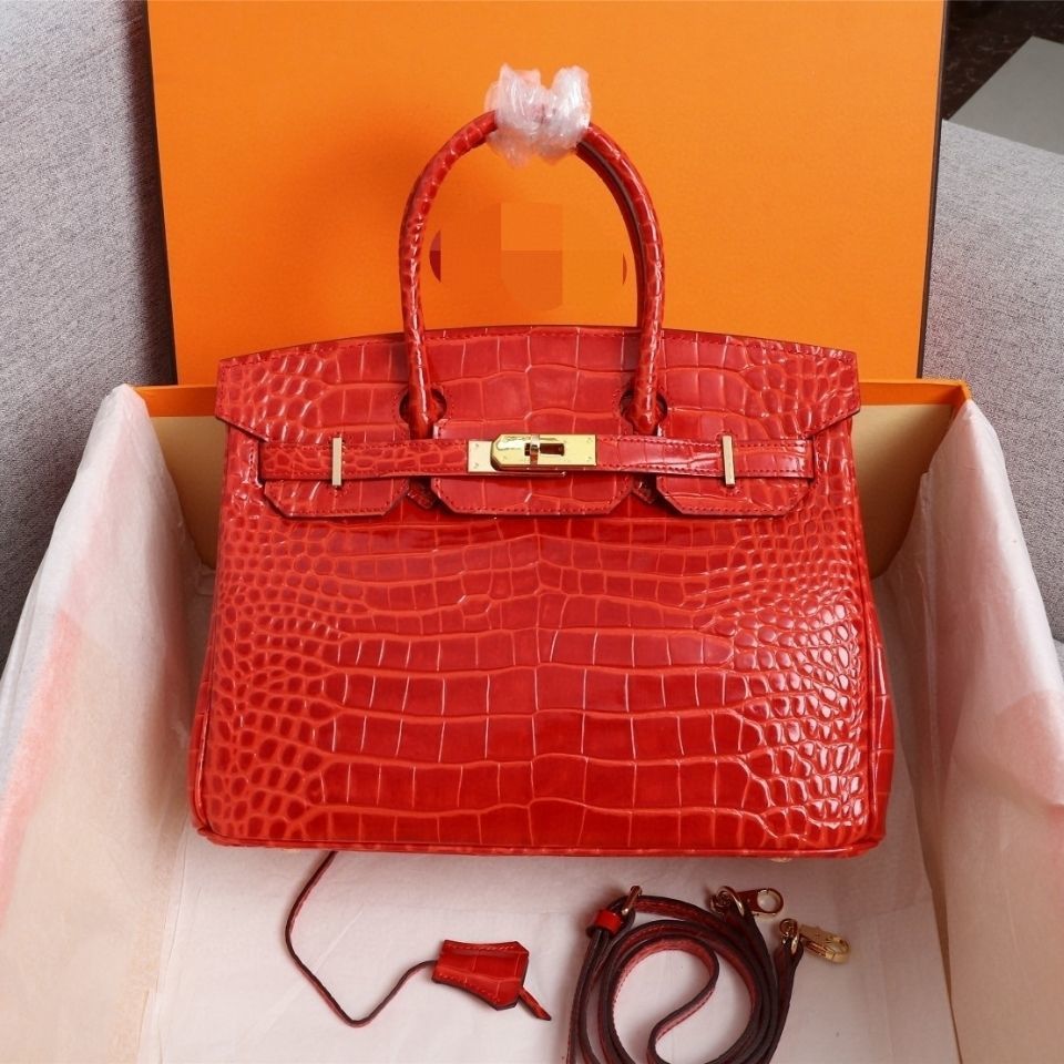 

Manufacturer's Bag Herme Designer direct selling bag new original single platinum high gloss crocodile grain cowhide women's leather portable one, Black trumpet