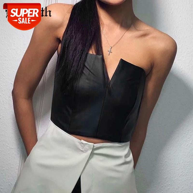 

InsGoth Punk Leather Black Camis Streetwear Sexy V Neck Zip Up Corset Camisole Gunge Hip Hop Style Women Basic Cropped Tops #Tp0y, White