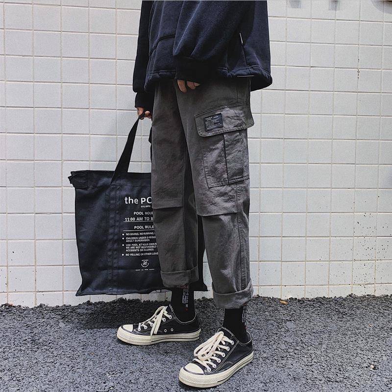 

2021 New Tornozelo-comprimento Streetwear Hip Hop Preto Roupas Da Carga Calas Dos Homens Av1y