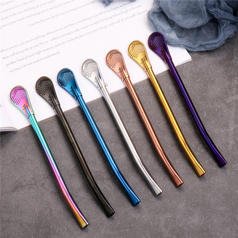 Food Grade 18/8 Stainless Steel Straw Spoon Mesh Filter Herb Spoon-image-729056240