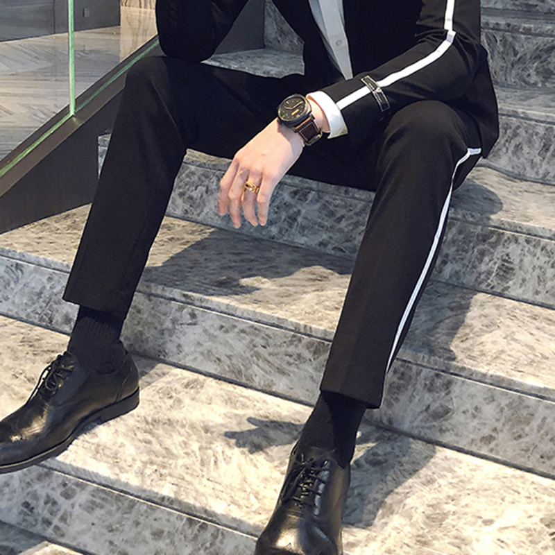 

New 2021 Spring Fashion Pant Casual Business Office Trousers Men Contrast Side Tape Stripe Korean Slim Mens Pants Mcc2, Orange-red