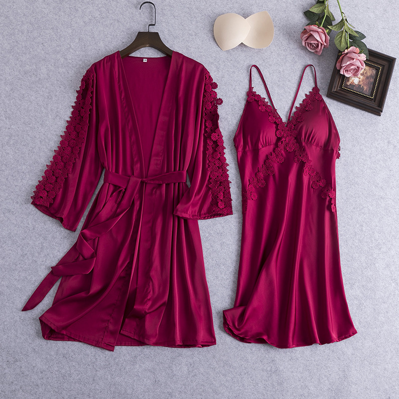 

Women's 2pc Nightgown V-neck Pajamas Spring to Wear House Suit From a Homewear Shirt Uipo, Burgundy - pajamas