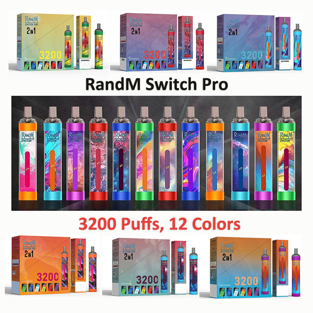 

Original Randm Switch Pro 2in1 Disposable E Cigarettes 1100mAh Vape Pen 3200 Puffs RGB Light Rechargeable Electronic Cigarette 6% 12 Colors
