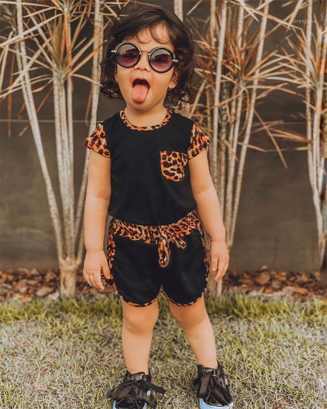 

Running Sets Children Sports 2PCS Toddler Kid Baby Girl Short Sleeve Patchwork Leopard Tops Shirt Pants Outfit Clothes Set, Black;blue