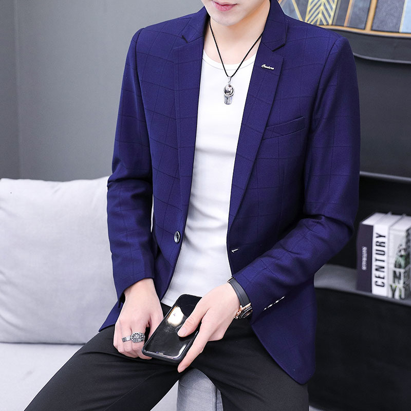

2021 New Coreano Xadrez Fino Blazers Homens Casamento Noivo Formal Terno Jaquetas De Qualidade Um Boto Negcios Regular Blazer Para Jno9, Black