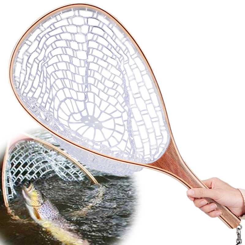 

Wooden Fishing Net Mesh Wooden Handle Nylon&Rubber Landing Net Catch and Release Holder Basket Combo Kit Trout FishingTools